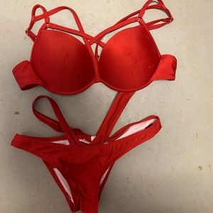 Red strappy bikini